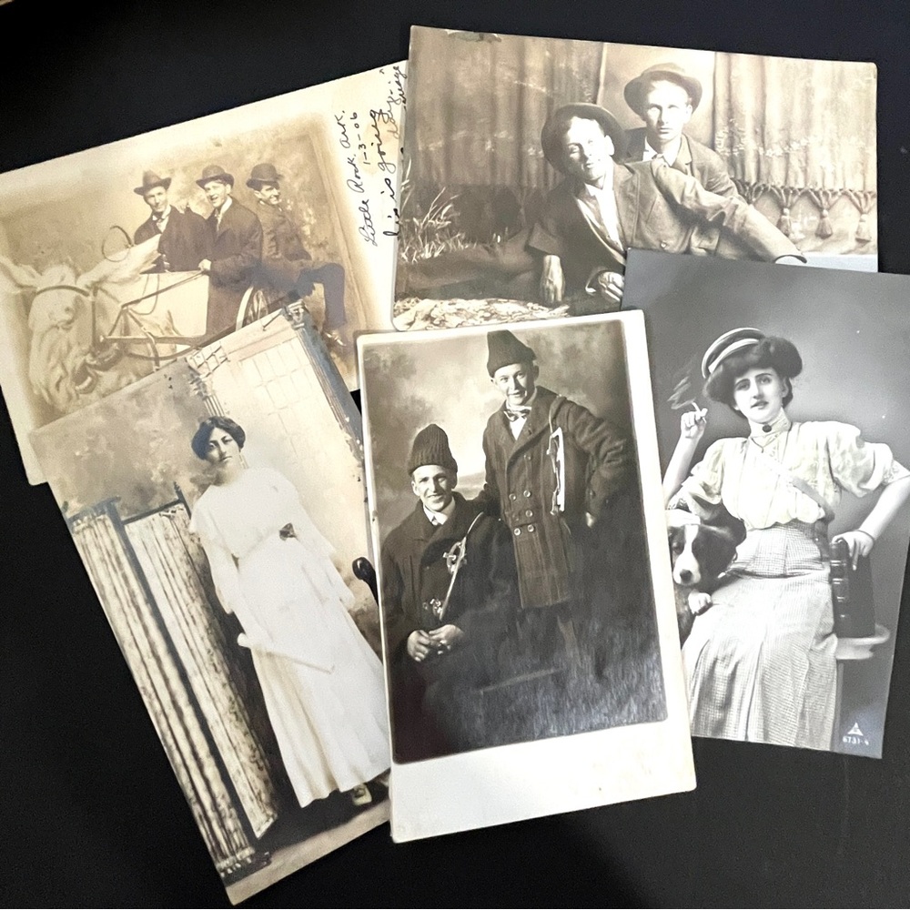 RPPCs, Antique Studio Photograph Postcards 5 Unique Photos, Souvenir, B&W, Sepia